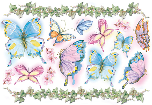 Рисовые карты для декупажа Разноцветные бабочки Stamperia DFS019